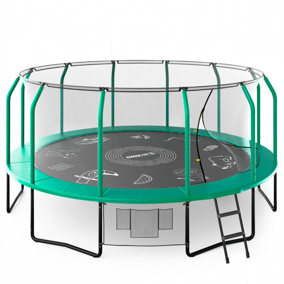 Батут Unix line Supreme Game с внутренней сеткой 16 футов - 488 см (зеленый) (TRUSUG16GR)